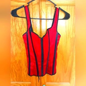 Vintage Frederick's Of Hollywood Red Satin Lace Up And Boned Corset